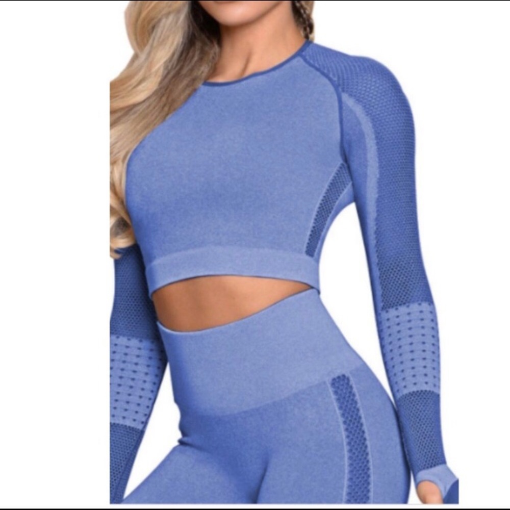 Blue Seamless Two- Piece Yoga Set